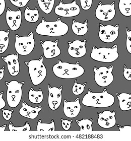 hand draw cat seamless pattern. doodle cartoon cat background. funny doodle wallpaper