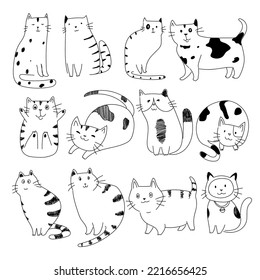 Hand draw cats sketch silhouette, line art vector illustration.