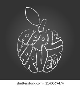 Hand draw chalk lettering: "Apple harvest" on black background.