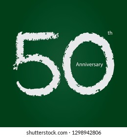 Hand draw chalkboard concept anniversary number 50, 50th white on green background