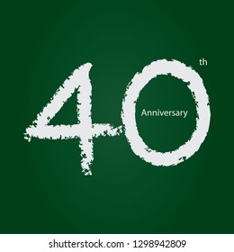 Hand draw chalkboard concept anniversary number 40, 40th white on green background