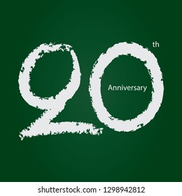 Hand draw chalkboard concept anniversary number 20, 20th white on green background