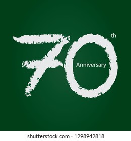 Hand draw chalkboard concept anniversary number 70, 70th white on green background