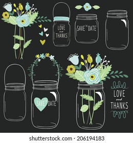 Hand Draw Chalkboard retro Wedding flower Jar