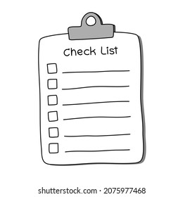 Hand draw check list, doodle clipboard check mark, to do list, vector illustration