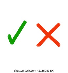 Hand draw Check mark symbol tick Yes and NO button isolated on white background.