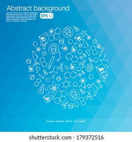 Hand draw chemistry in circle on abstract polygon background. Vector illustration.