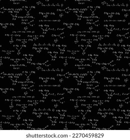 Hand draw chemistry pattern on black background. Back to School seamless pattern. Science lab subject. Education notes in exercise book page. Chemical study paper. Endless illustration. Vector.