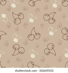 Hand draw cherry  seamless background.  Can use for design wrapping paper packaging,  scrap-booking, sites and cafe menu