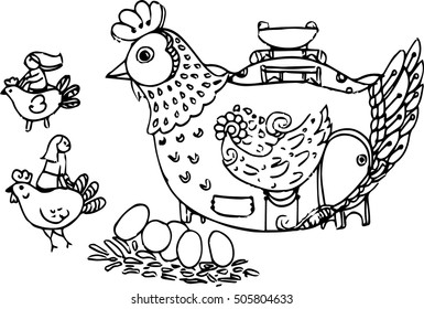 hand draw of chicken design for cartoon book
