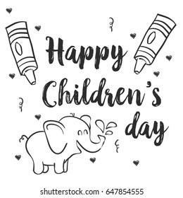 Hand draw children day with elephant