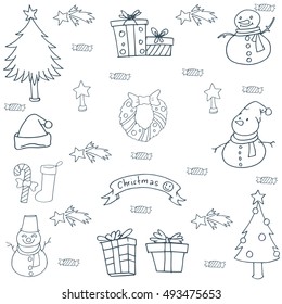 Hand draw christmas element set doodle