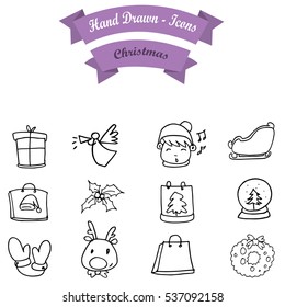 Hand draw Christmas icon set collection stock