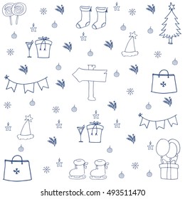 Hand draw christmas set object in doodle vector illustration