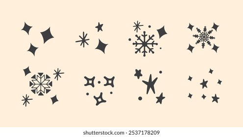 Hand draw Christmas set with snow, star and snowflakes. Doodle vector elements. 