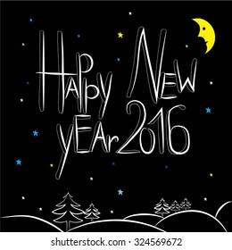 Hand draw christmas text in the night. Vector illustration
