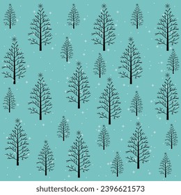 Hand zeichnen Weihnachtsbaum und Schnee-Vektormuster, Winterbäume und Weihnachtsbäume mit Schnee auf einzeln auf blauem Hintergrund, Vektorbegriffe