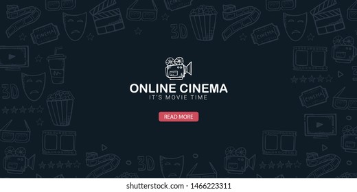 Hand draw Cinema doodle background. Movie Time
