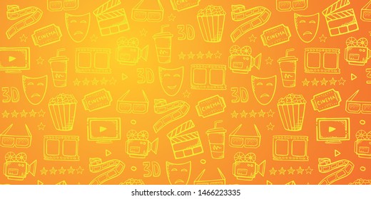 Hand draw Cinema doodle background. Movie Time