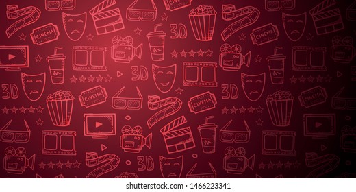 Hand draw Cinema doodle background. Movie Time