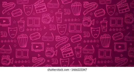Hand draw Cinema doodle background. Movie Time