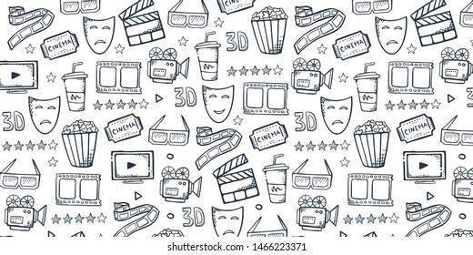 Hand draw Cinema doodle background. Movie Time