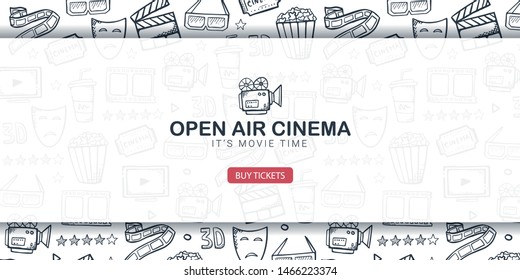 Hand draw Cinema doodle background. Movie Time