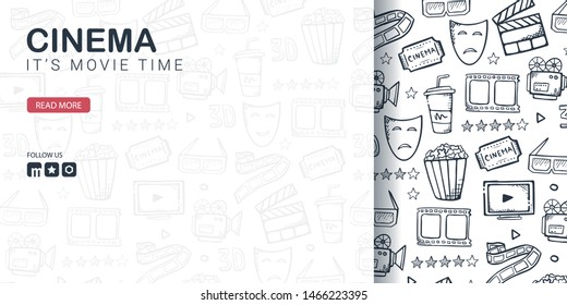 Hand draw Cinema doodle background. Movie Time