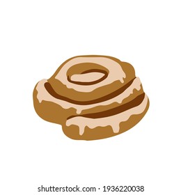 Hand Draw Cinnamon Bun In Icing On White Background Isolated