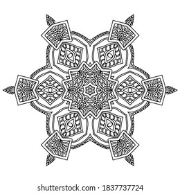 Hand draw circle mandala coloring page for adult. Black and white mandala poster. Relax and meditation. Enjoy!	