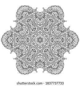Hand draw circle mandala coloring page for adult. Black and white mandala poster. Relax and meditation. Enjoy!	