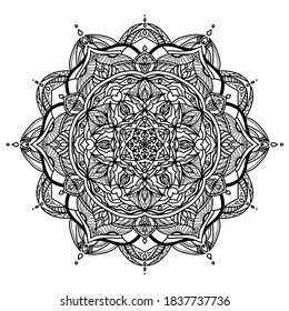 Página de coloreado de círculo manual mandala para adultos. Cartel de mandala en blanco y negro. Relájate y meditación. ¡Disfrútenlo!	