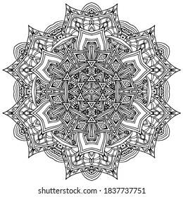 Página de coloreado de círculo manual mandala para adultos. Cartel de mandala en blanco y negro. Relájate y meditación. ¡Disfrútenlo!	
