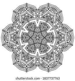 Hand draw circle mandala coloring page for adult. Black and white mandala poster. Relax and meditation. Enjoy!	
