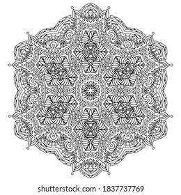 Hand draw circle mandala coloring page for adult. Black and white mandala poster. Relax and meditation. Enjoy!	