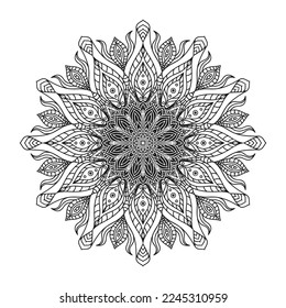 Hand draw circular mandala, sun mandala.  Decorative ornament in ethnic oriental style. Coloring book page.