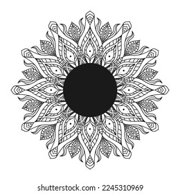 Hand draw circular mandala, sun mandala.  Decorative ornament in ethnic oriental style. Coloring book page.