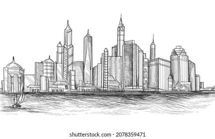 Hand Draw City Skyline Sketch Design Stock Vector (Royalty Free) 2078359471