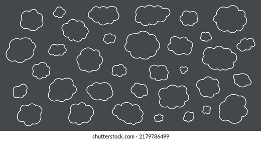 Hand draw clouds set. Outline stroke. Vector stock doodle illustration isolated on black background. EPS10