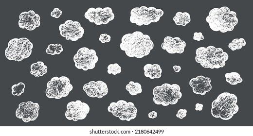 Hand draw clouds set. Vector stock doodle illustration isolated on black chalkboard background. EPS10