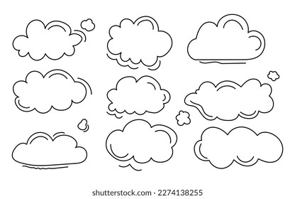 Hand draw clouds white background, Doodle icon, Flat style vector illustration.