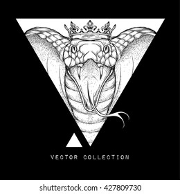 Hand draw cobra portrait. It may be used for design of bag, postcard and poster. Vector illustration