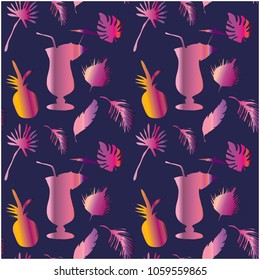 Hand draw cocktail paradise beach.Vector seamless pattern