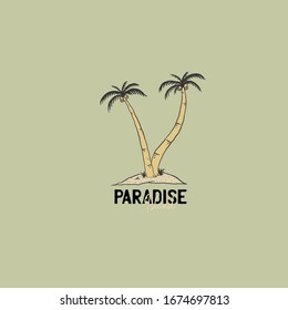 hand draw coconut tree illustration. paradise island tshirt design