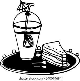 hand draw of coffee cup and cake create for card