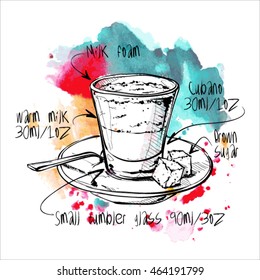 Hand draw of coffee cup on a watercolor background. Vector illustration.