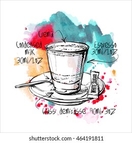 Hand draw of coffee cup on a watercolor background. Vector illustration.