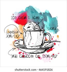 Hand draw of coffee cup on a watercolor background. Vector illustration.