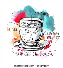 Hand draw of coffee cup on a watercolor background. Vector illustration.