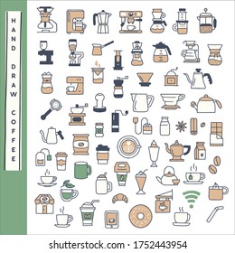 Hand draw coffee icon vector set.